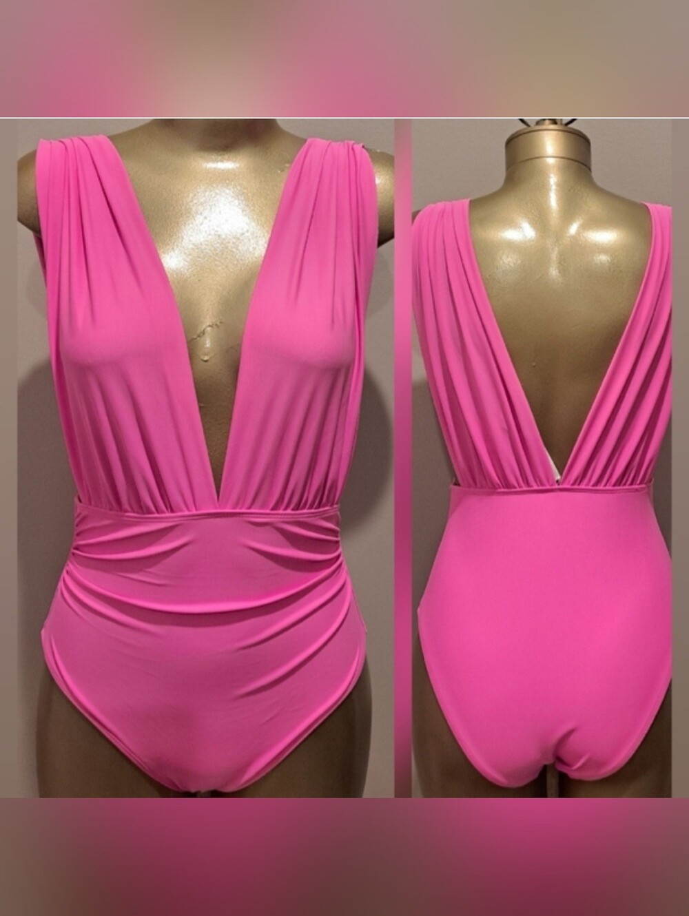 Cupshe Bubblegum Dream Pink Low Plunge One Piece Swimsuit